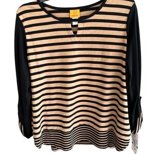 Ruby Rd. Boxy Black and Cream Striped Blouse